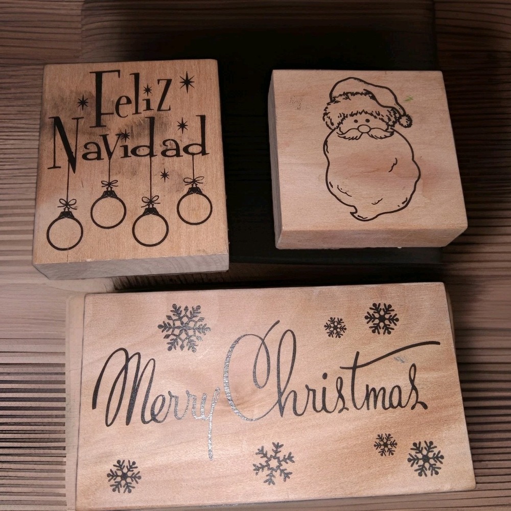 Christmas Holiday Lot Wood Block Rubber Stamps Card Making